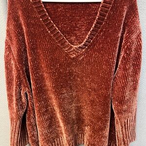 Zara Brown V-Neck Sweater with Ribbed Texture